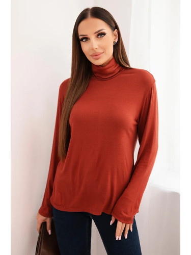 Kesi Włoski Women's viscose blouse with a turtleneck and long sleeves brown