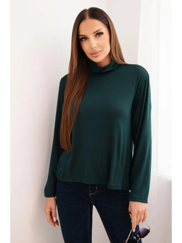 Kesi Włoski Women's viscose blouse with a turtleneck and long sleeves dark green