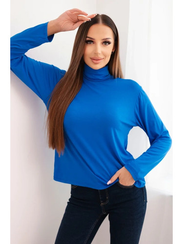 Kesi Włoski Women's viscose blouse with a turtleneck and long sleeves cobalt blue