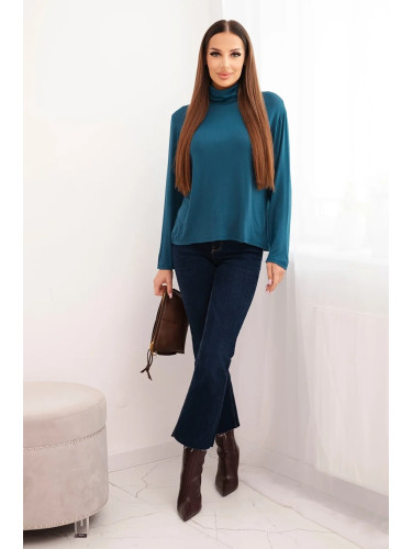 Kesi Włoski Women's viscose blouse with a turtleneck and long sleeves sea green