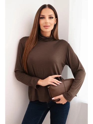 Kesi Włoski Women's viscose blouse with a turtleneck and long sleeves brown