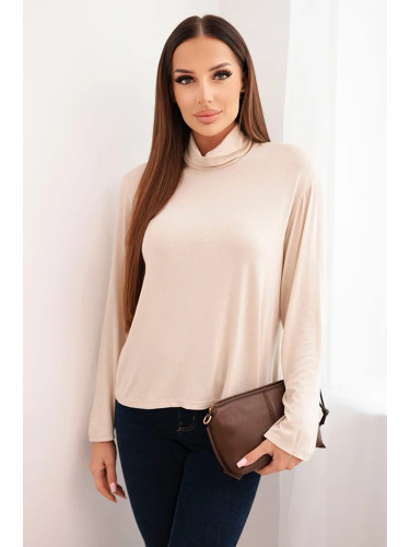 Kesi Włoski Women's viscose blouse with a turtleneck and long sleeves beige