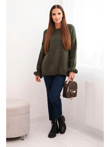 Kesi Włoski Women's sweater with mohair and wool blend in loose fit khaki