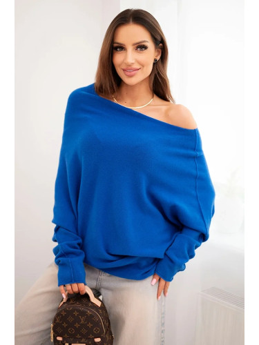 Kesi Włoski Women's asymmetrical batwing viscose sweater cornflower blue