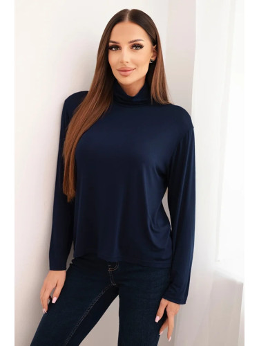 Kesi Włoski Women's viscose blouse with a turtleneck and long sleeves navy blue