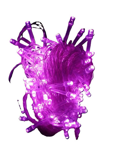 Коледна украса тип въже, 10m, 4W, розов цвят, 230VAC, 100 LEDs