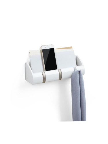 Стенен органайзер UMBRA CUBBY MINI с 3 бр. закачалки - цвят бял