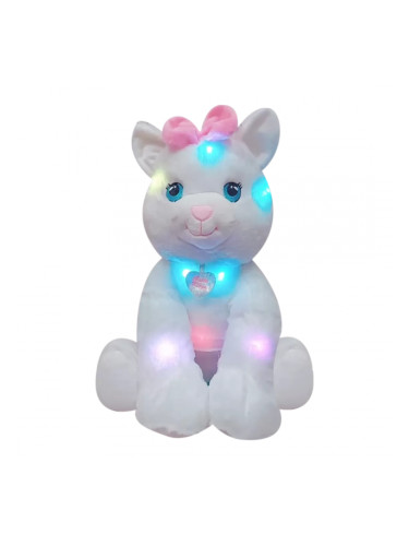 Плюшено коте с LED светлини, бяло, 30 см