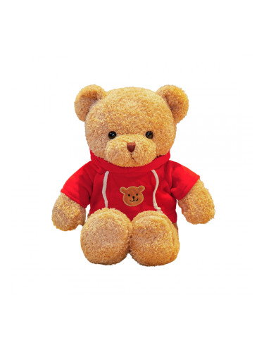 Плюшено мече с червен пуловер, кафяво, 30 см
