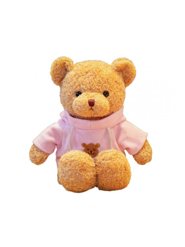 Плюшено мече с розов пуловер, кафяво, 30 см