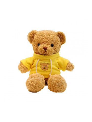 Плюшено мече с жълт пуловер, кафяво, 30 см