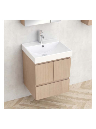 ДОЛЕН ШКАФ ЗА БАНЯ С ВКЛ. МИВКА БЕТАНИ С 2 ВРАТИ И 1 ЧЕКМ. 51/46/61.5 СМ В СВЕТЪЛ ДЪРВЕСЕН ДЕКОР