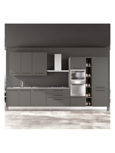 БЛОК КУХНЯ ЛЕЙН 390/60/240 СМ С ВКЛЮЧЕНИ 6БР ЕЛ.УРЕДИ  В СИВ ОНИКС