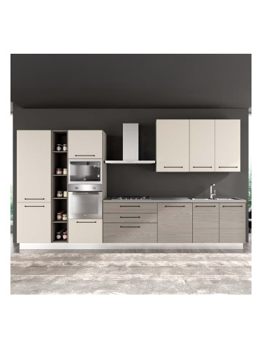 БЛОК КУХНЯ ЛЕЙН 390/60/240 СМ С ВКЛЮЧЕНИ 6БР ЕЛ.УРЕДИ В СИВ ДЪБ И АНГОРСКО СИВО