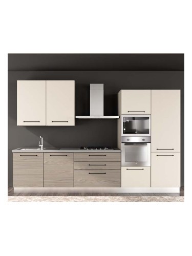 БЛОК КУХНЯ ЛЕЙН 330/60/240 СМ С ВКЛЮЧЕНИ 6БР ЕЛ.УРЕДИ В СИВ ДЪБ И АНГОРСКО СИВО