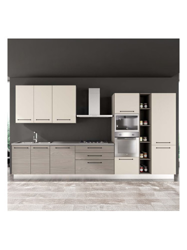 БЛОК КУХНЯ ЛЕЙН 390/60/240 СМ С ВКЛЮЧЕНИ 6БР ЕЛ.УРЕДИ   В СИВ ДЪБ И АНГОРСКО СИВО