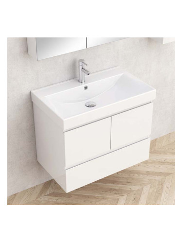 БЯЛ ДОЛЕН ШКАФ ЗА БАНЯ С ВКЛ. МИВКА БЕТАНИ С 2 ВРАТИ И 1 ЧЕКМ. 75.5/46/61.5 СМ