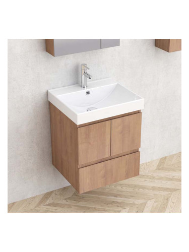 ДОЛЕН ШКАФ ЗА БАНЯ С ВКЛ. МИВКА БЕТАНИ С 2 ВРАТИ И 1 ЧЕКМ. 51/46/61.5 СМ В ТЪМЕН ДЪРВЕСЕН ДЕКОР