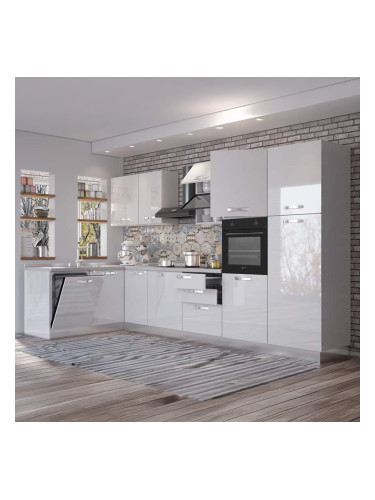 ЪГЛОВА БЛОК КУХНЯ ВАНИА БЯЛ ГЛАНЦ 350х187/60/216 СМ С ВКЛЮЧЕН ПЛОТ,ВОДОБРАН,МИВКА И 5BR ЕЛЕКТРОУРЕДИ