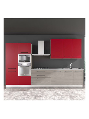 ЧЕРВЕНА БЛОК КУХНЯ ЛЕЙН 360/60/240 СМ С ВКЛЮЧЕНИ 6БР ЕЛ. УРЕДИ