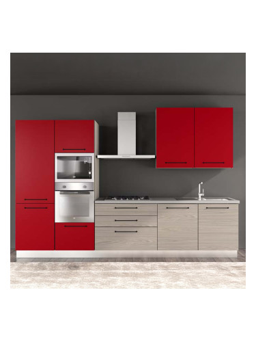 ЧЕРВЕНА БЛОК КУХНЯ ЛЕЙН 330/60/240 СМ С ВКЛЮЧЕНИ 6БР ЕЛ. УРЕДИ