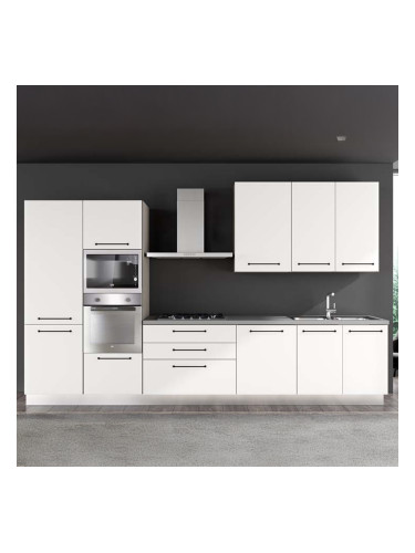 БЛОК КУХНЯ ЛЕЙН 360/60/240 СМ С ВКЛЮЧЕНИ 6БР ЕЛ.УРЕДИ  В БЯЛ ЛАК ГЛАНЦ