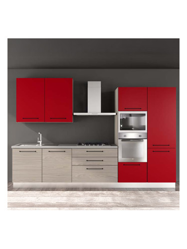 ЧЕРВЕНА БЛОК КУХНЯ ЛЕЙН 330/60/240 СМ С ВКЛЮЧЕНИ 6БР ЕЛ. УРЕДИ