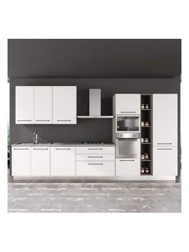 БЯЛА БЛОК КУХНЯ ЛЕЙН 390/60/240 СМ С ВКЛЮЧЕНИ 6БР ЕЛ. УРЕДИ