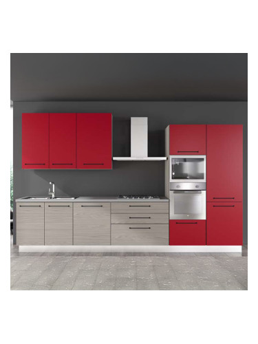 ЧЕРВЕНА БЛОК КУХНЯ ЛЕЙН 360/60/240 СМ С ВКЛЮЧЕНИ 6БР ЕЛ. УРЕДИ