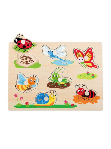 Дървен пъзел с дръжки Lelin  - "Насекоми" 