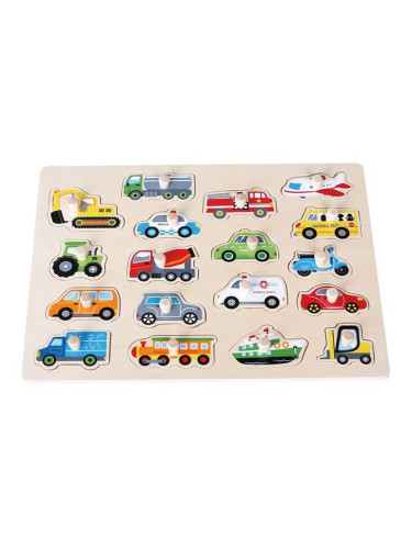 Дървен пъзел с дръжки Lelin  - "Превозни средства"