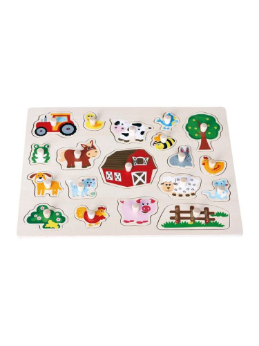 Дървен пъзел с дръжки Lelin - "Ферма"