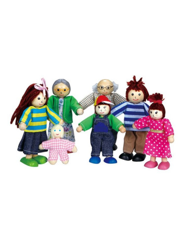 Комплект дървени кукли Lelin - "Голямото семейство", 7 части