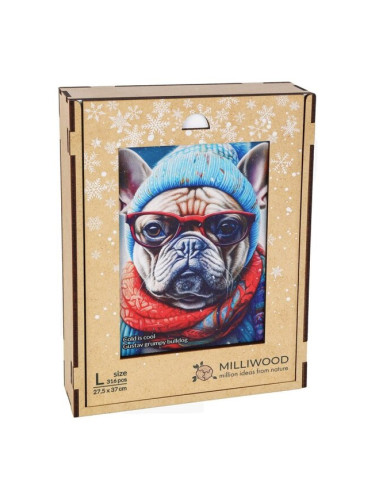 Дървен пъзел Milliwood - "Cold is cool", 316 части - Булдогът Густав
