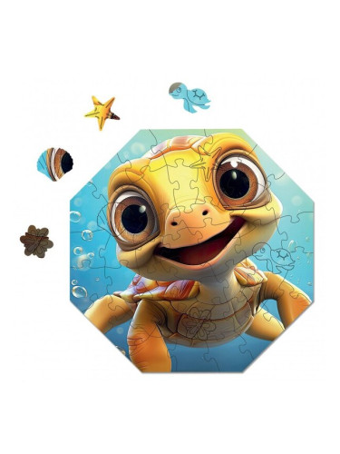 Дървен пъзел Milliwood - "Hi, I'm little", 46 части, Костенурката Тео