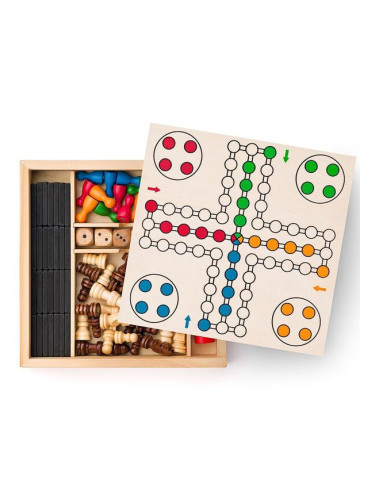 Комплект магнитни игри Popular - шах, дама, домино, не се сърди човече и 6 зарчета