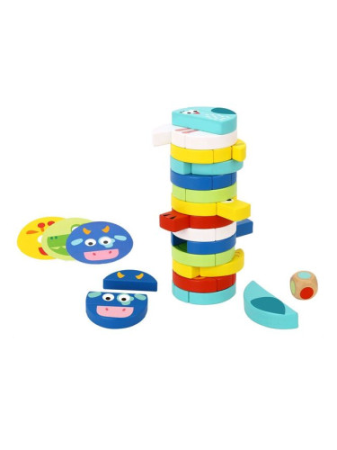 Дървена кръгла Дженга с животни Tooky Toy