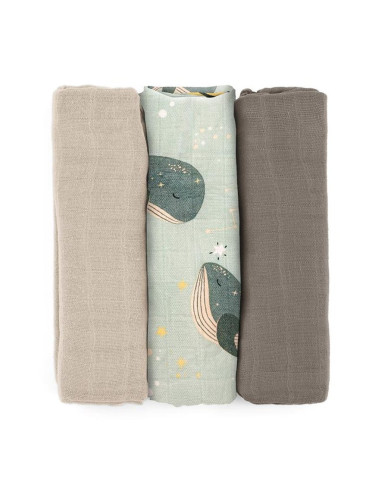 Petite&Mars Moussy пелени от плат Whale Song 68 x 68 cm 3 бр.