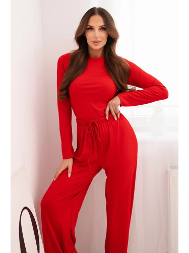 Kesi Włoski Women's viscose set with a blouse and wide pants red