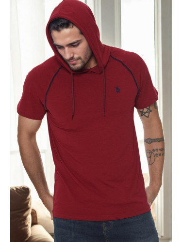 T9570 DEWBERRY HOODED MEN'S T-SHIRT-BURGUNDY