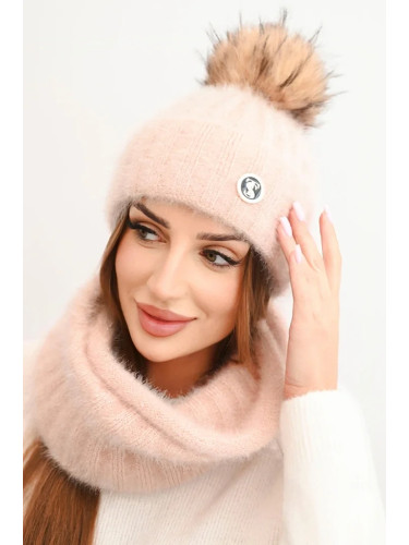 Polski Women's hooded cap with tie and braided pattern white