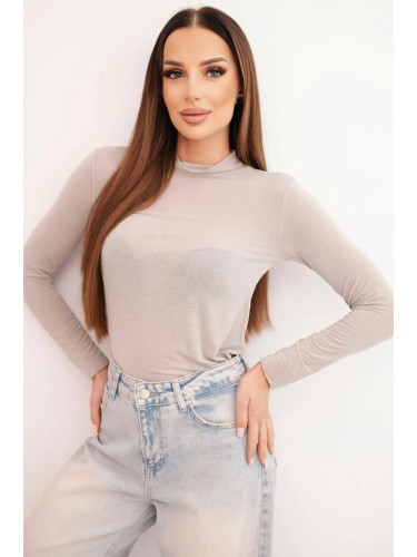 Kesi Włoski Women's cashmere blouse with a delicate turtleneck and long sleeves dark beige
