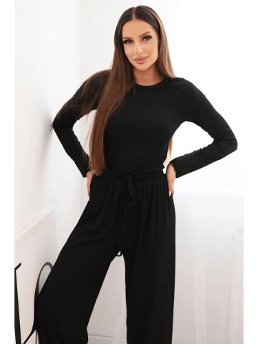 Kesi Włoski Women's viscose set with a blouse and wide trousers black