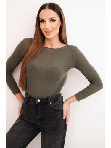 Kesi Włoski Women's cashmere blouse with a round neckline and long sleeves khaki