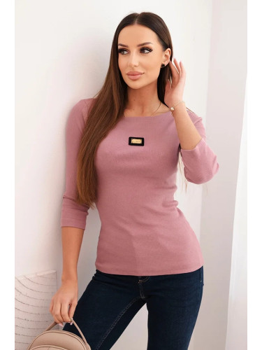Kesi Women's ribbed blouse with 3/4 sleeves and decorative patch dark pink