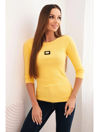 Kesi Women's ribbed blouse with 3/4 sleeve and decorative patch yellow