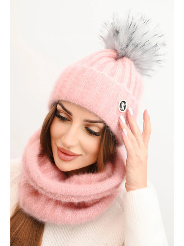 Polski Women's hooded cap with tie and braided pattern white