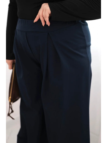 Kesi Włoski Plus Size women's pants with wide legs and pleats navy
