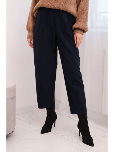 Kesi Włoski Women's high-waisted trousers with pleats navy blue