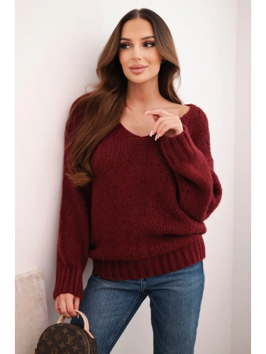 Kesi Włoski Women's soft knit sweater with a V-neck burgundy